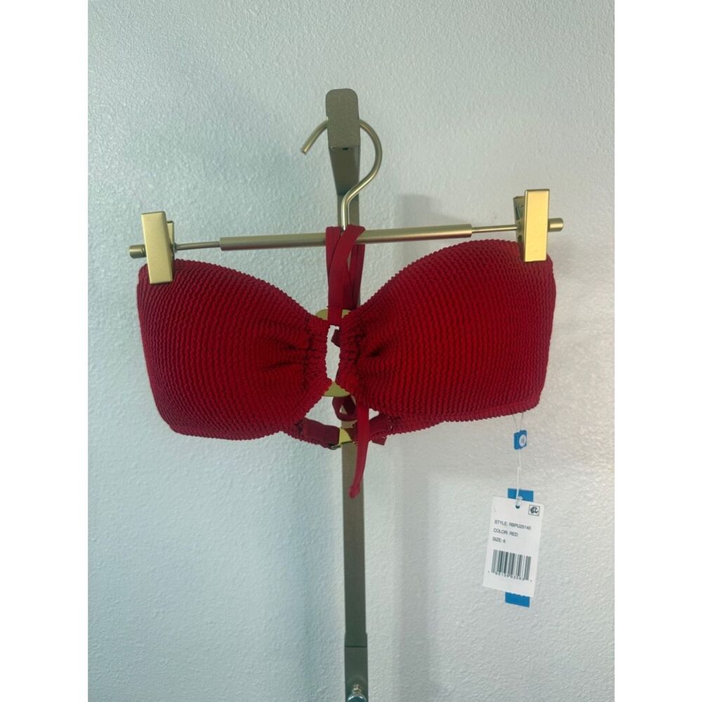 Bleu Rod Beattie Red Textured Bandeau bikini top with halter Straps- Size 6